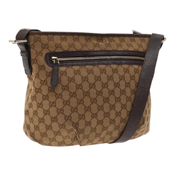 GUCCI GG Canvas Shoulder Strap Outlet Beige Brown Gold 388930 Auth ti2131 - Picture 1 of 16